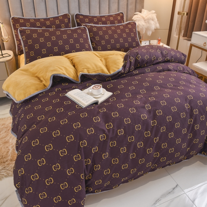 91家纺网 家纺一手货源 找家纺 琪琪阁家纺 2022新款全棉加牛奶绒系列四件套 酷奇-咖