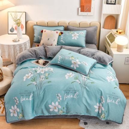 琪琪阁家纺 2022新款全棉加牛奶绒系列四件套 宁静生活