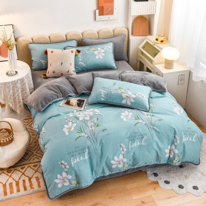 91家纺网 家纺一手货源 找家纺 琪琪阁家纺 2022新款全棉加牛奶绒系列四件套 宁静生活