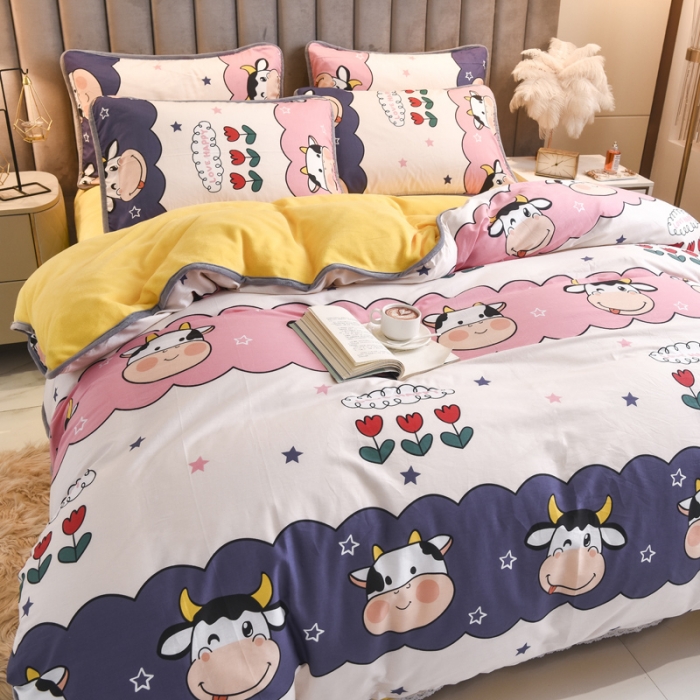 91家纺网 家纺一手货源 找家纺 琪琪阁家纺 2022新款全棉加牛奶绒系列四件套 勇敢牛牛