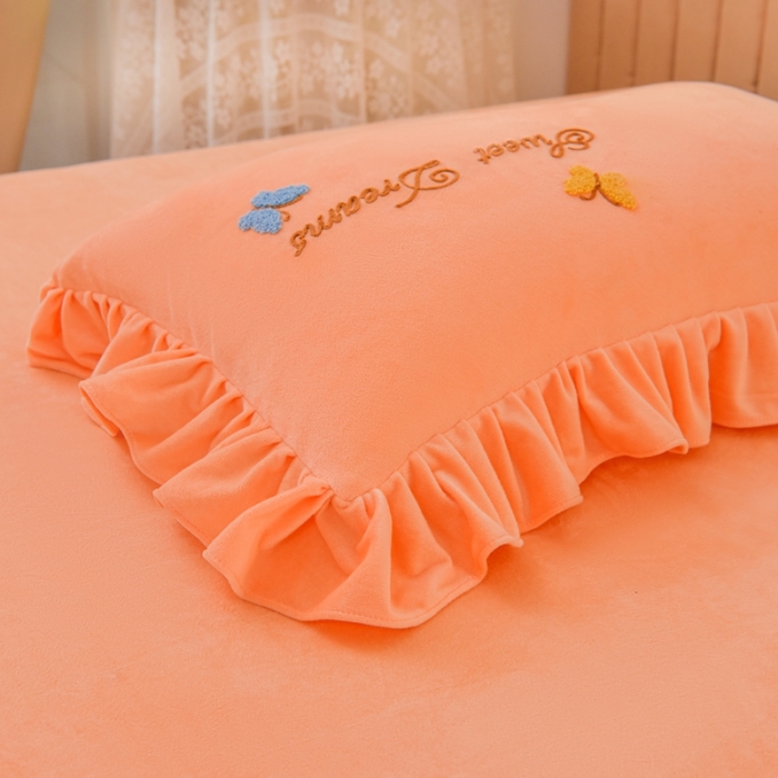 91家纺网 家纺一手货源 找家纺 唐人居 2025新款宝宝绒毛巾绣花边四件套- 蒲公英之恋-橘