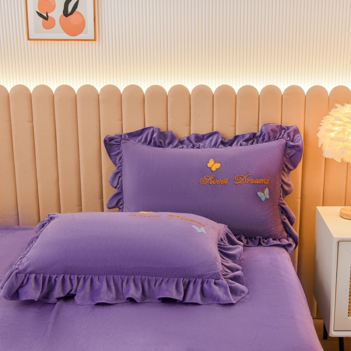 91家纺网 家纺一手货源 找家纺 唐人居2025新款宝宝绒毛巾绣花边四件套-蒲公英之恋 -紫