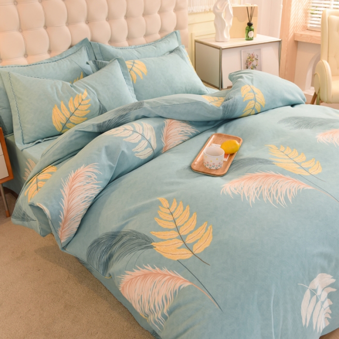 91家纺网 家纺一手货源 找家纺 巧玲珑 2025新款铂金生态棉四件套 清爽一刻-绿