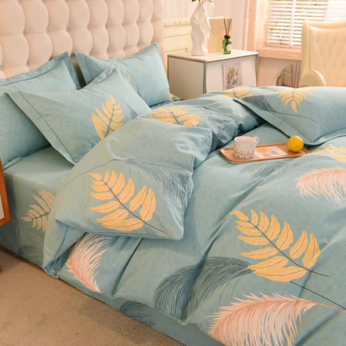 91家纺网 家纺一手货源 找家纺 巧玲珑 2025新款铂金生态棉四件套 清爽一刻-绿