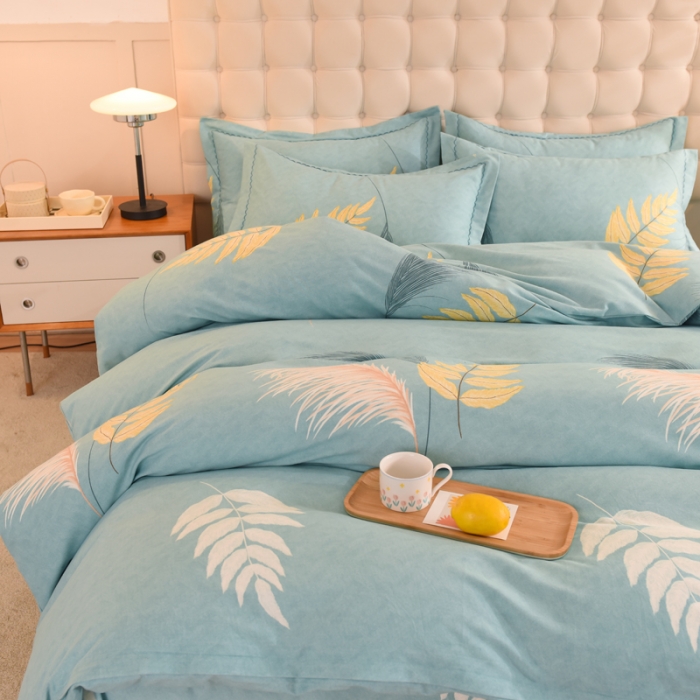 91家纺网 家纺一手货源 找家纺 巧玲珑 2025新款铂金生态棉四件套 清爽一刻-绿