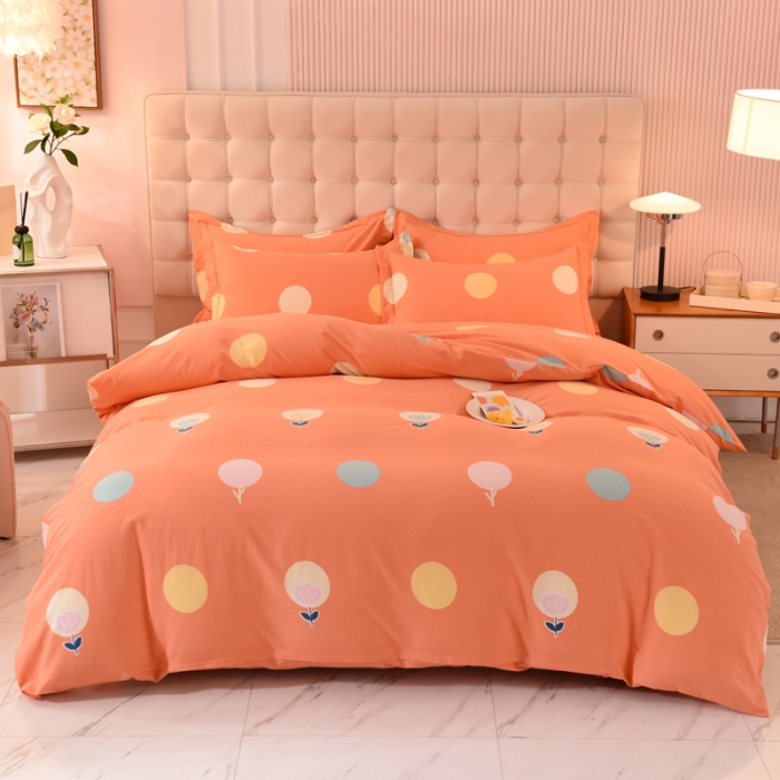 91家纺网 家纺一手货源 找家纺 巧玲珑 2025新款铂金生态棉四件套 圈圈花韵-桔