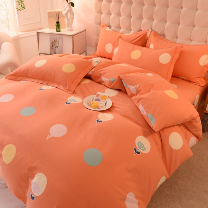 91家纺网 家纺一手货源 找家纺 巧玲珑 2025新款铂金生态棉四件套 圈圈花韵-桔