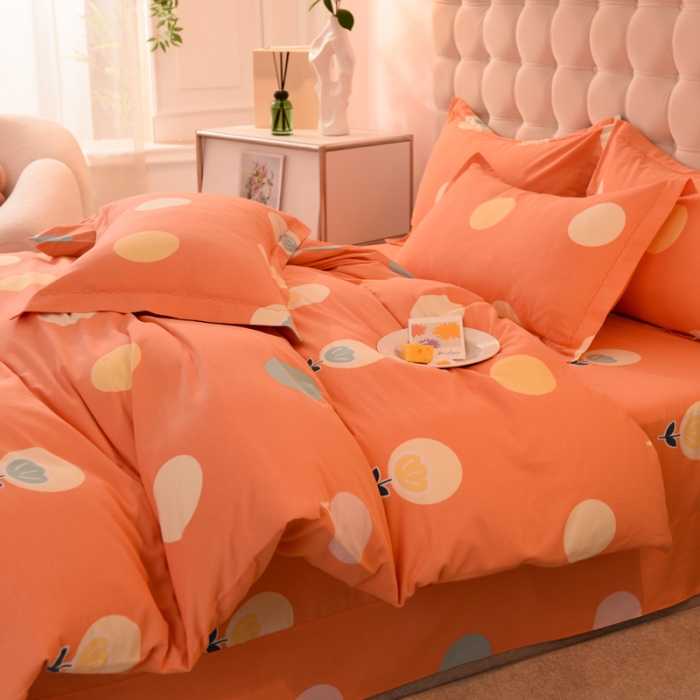 91家纺网 家纺一手货源 找家纺 巧玲珑 2025新款铂金生态棉四件套 圈圈花韵-桔
