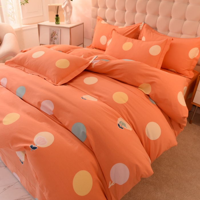 91家纺网 家纺一手货源 找家纺 巧玲珑 2025新款铂金生态棉四件套 圈圈花韵-桔