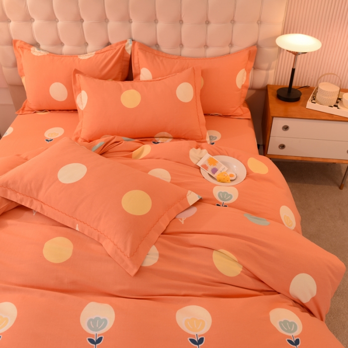 91家纺网 家纺一手货源 找家纺 巧玲珑 2025新款铂金生态棉四件套 圈圈花韵-桔