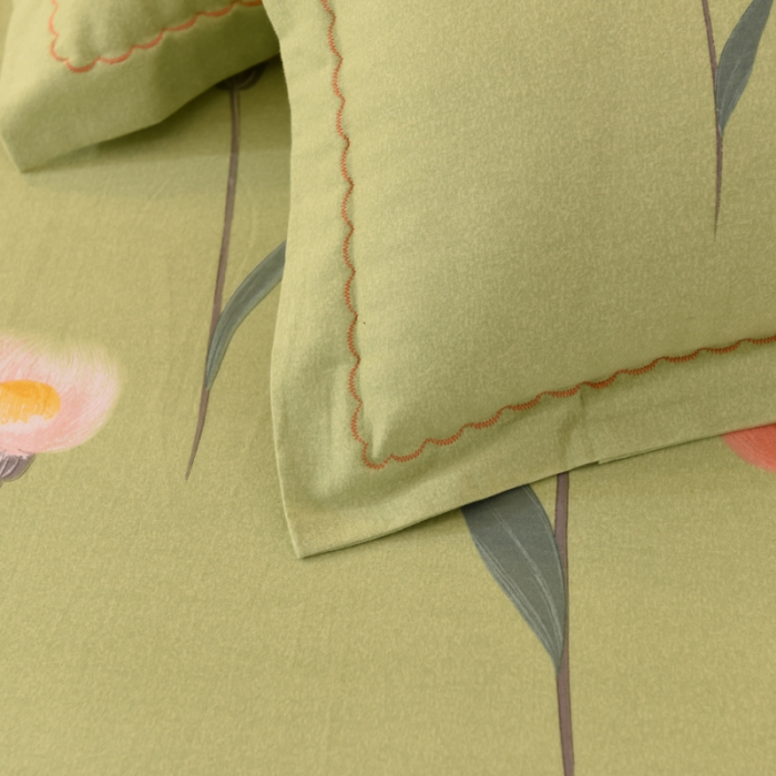 91家纺网 家纺一手货源 找家纺 巧玲珑 2025新款铂金生态棉四件套 芳草依依-绿