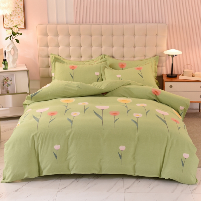 91家纺网 家纺一手货源 找家纺 巧玲珑 2025新款铂金生态棉四件套 芳草依依-绿