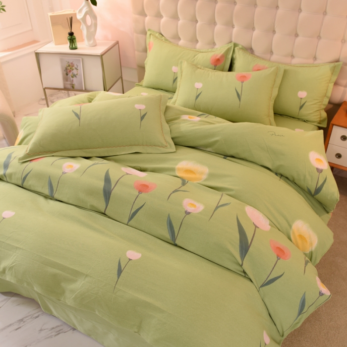 91家纺网 家纺一手货源 找家纺 巧玲珑 2025新款铂金生态棉四件套 芳草依依-绿