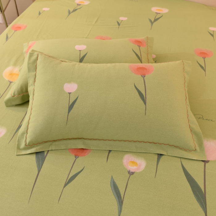 91家纺网 家纺一手货源 找家纺 巧玲珑 2025新款铂金生态棉四件套 芳草依依-绿