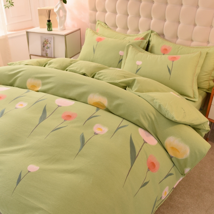 91家纺网 家纺一手货源 找家纺 巧玲珑 2025新款铂金生态棉四件套 芳草依依-绿