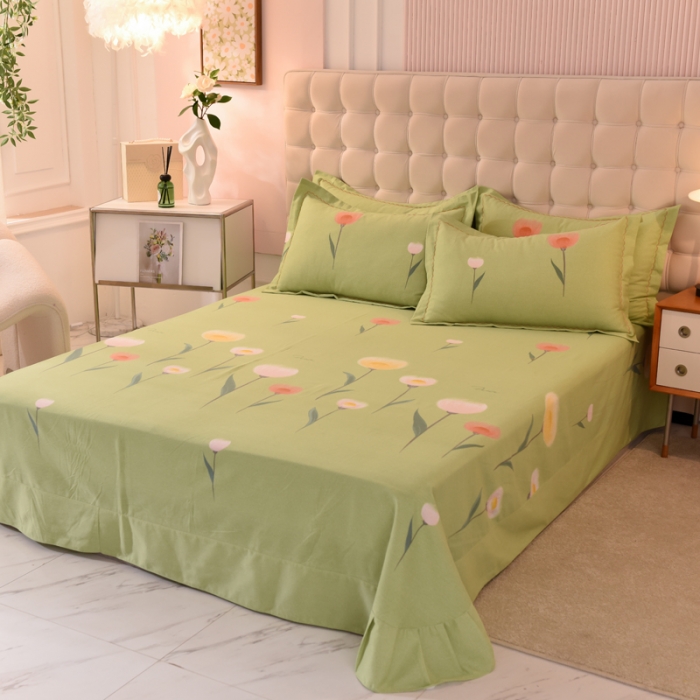 91家纺网 家纺一手货源 找家纺 巧玲珑 2025新款铂金生态棉四件套 芳草依依-绿