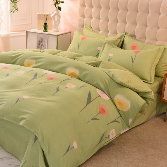 91家纺网 家纺一手货源 找家纺 巧玲珑 2025新款铂金生态棉四件套 芳草依依-绿