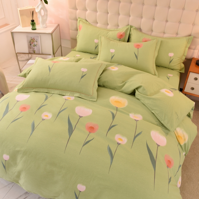 91家纺网 家纺一手货源 找家纺 巧玲珑 2025新款铂金生态棉四件套 芳草依依-绿