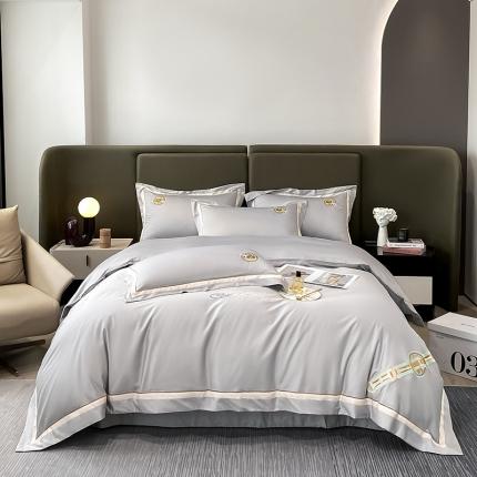 91家纺网 家纺一手货源 找家纺 高大尚 2022新款诺利森系列贡缎绣花长绒棉四件套 诺利森-绅士灰