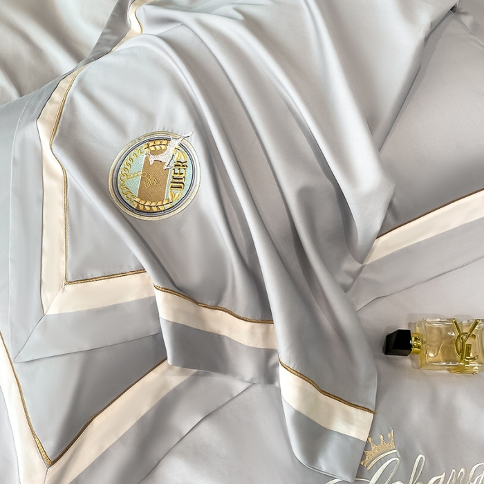 91家纺网 家纺一手货源 找家纺 高大尚 2022新款诺利森系列贡缎绣花长绒棉四件套 诺利森-绅士灰