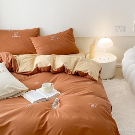 91家纺网 家纺一手货源 找家纺 免费授权迪士尼全棉四件套成人卡通套件刺绣纯棉纯色拼色