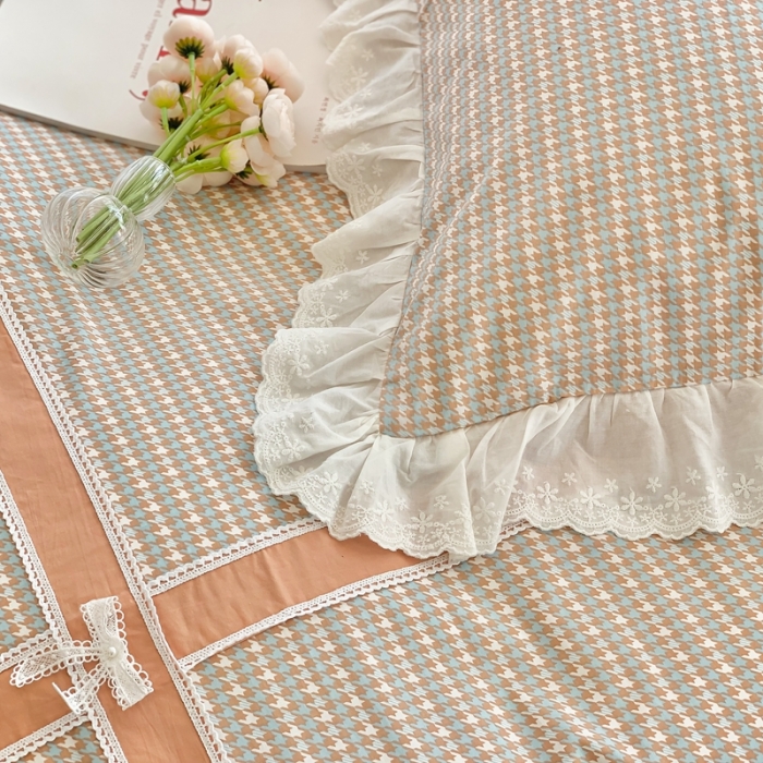 91家纺网 家纺一手货源 找家纺 橙艺家居 2022新款全棉色织水洗花边工艺款四件套塞纳河畔