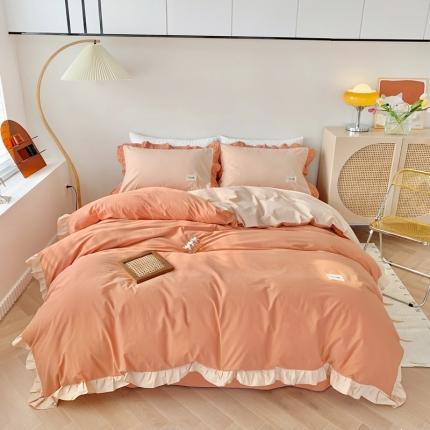 91家纺网 家纺一手货源 找家纺 （总）橙艺家居 2022新款全棉色织水洗花边纯色四件套套件