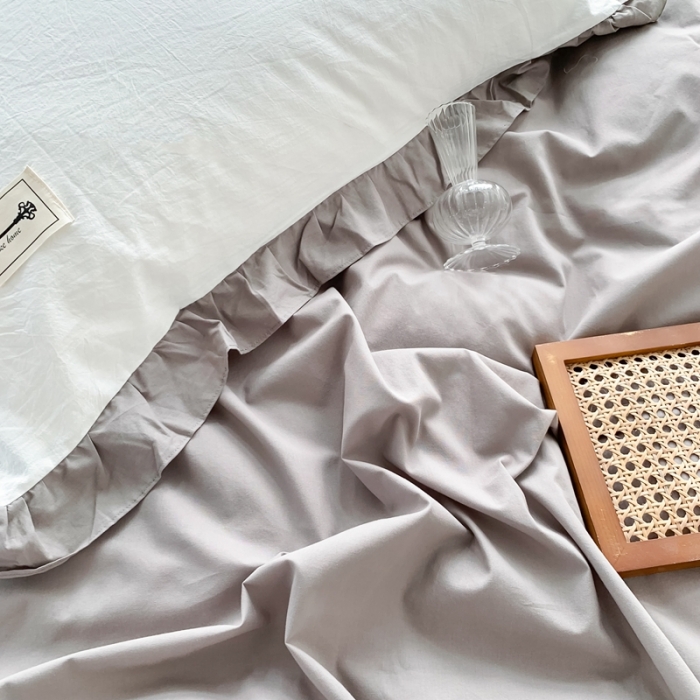 91家纺网 家纺一手货源 找家纺 （总）橙艺家居 2022新款全棉色织水洗花边纯色四件套套件