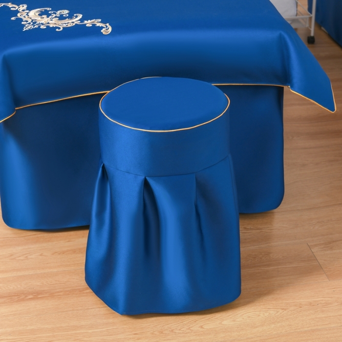 91家纺网 家纺一手货源 找家纺 莉人坊美容床罩批发 2023绸缎角花美容床罩四件套 角花宝蓝