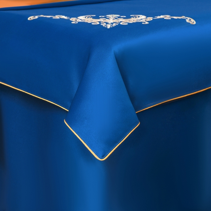 91家纺网 家纺一手货源 找家纺 莉人坊美容床罩批发 2023绸缎角花美容床罩四件套 角花宝蓝