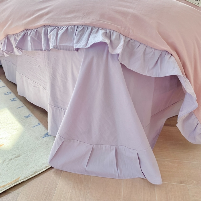 91家纺网 家纺一手货源 找家纺 橙艺家居 2022新款全棉色织水洗花边纯色四件套套件 胭脂粉