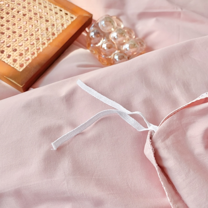 91家纺网 家纺一手货源 找家纺 橙艺家居 2022新款全棉色织水洗花边纯色四件套套件 胭脂粉