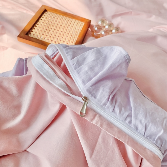 91家纺网 家纺一手货源 找家纺 橙艺家居 2022新款全棉色织水洗花边纯色四件套套件 胭脂粉