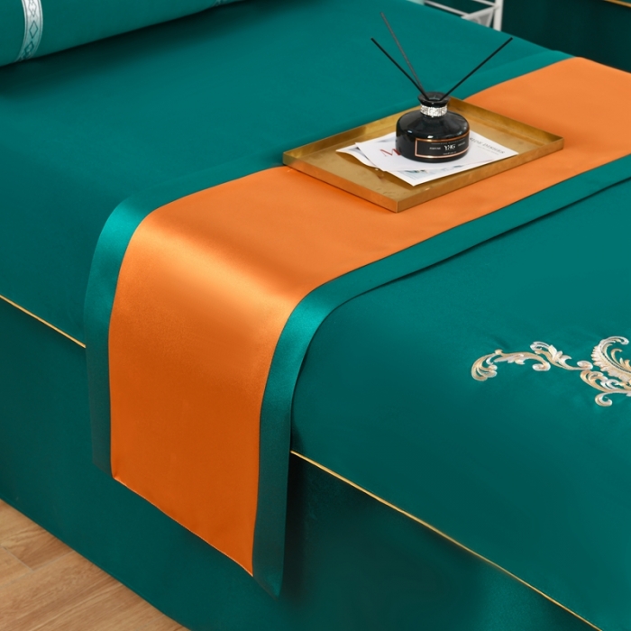 91家纺网 家纺一手货源 找家纺 莉人坊美容床罩批发 2023绸缎角花美容床罩四件套 角花黛绿