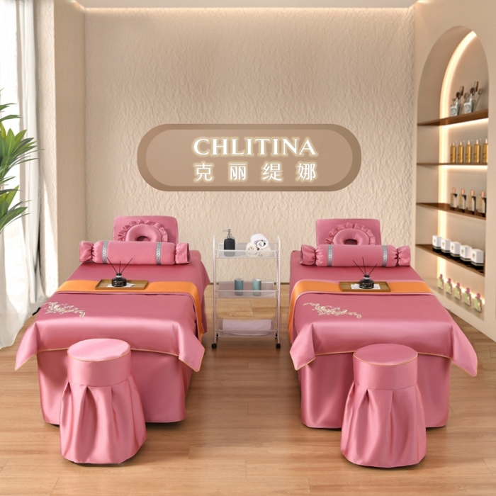 91家纺网 家纺一手货源 找家纺 莉人坊美容床罩批发 2023绸缎角花美容床罩四件套 角花花语红