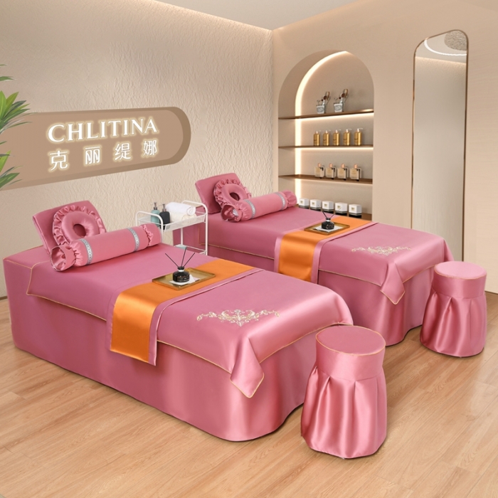 91家纺网 家纺一手货源 找家纺 莉人坊美容床罩批发 2023绸缎角花美容床罩四件套 角花花语红