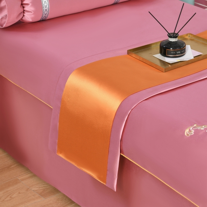 91家纺网 家纺一手货源 找家纺 莉人坊美容床罩批发 2023绸缎角花美容床罩四件套 角花花语红