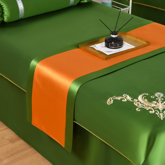 91家纺网 家纺一手货源 找家纺 莉人坊美容床罩批发 2023绸缎角花美容床罩四件套 角花绿野