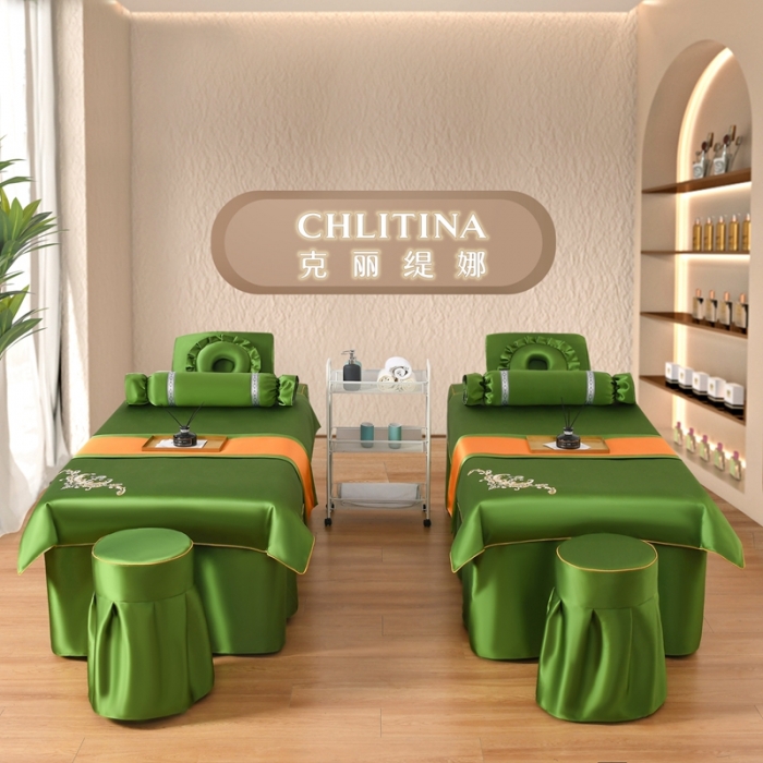 91家纺网 家纺一手货源 找家纺 莉人坊美容床罩批发 2023绸缎角花美容床罩四件套 角花绿野