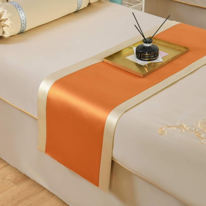 91家纺网 家纺一手货源 找家纺 莉人坊美容床罩批发 2023绸缎角花美容床罩四件套 角花米黄