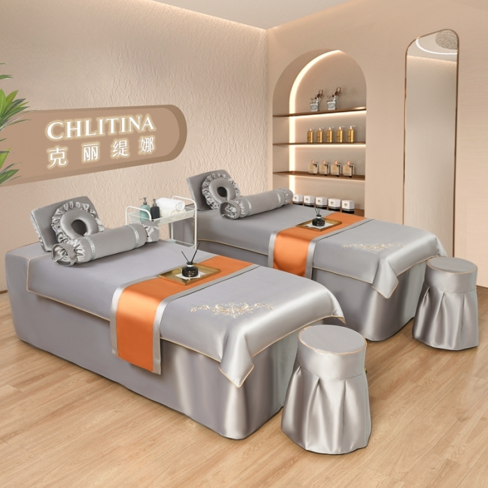 91家纺网 家纺一手货源 找家纺 莉人坊美容床罩批发 2023绸缎角花美容床罩四件套 角花雅灰