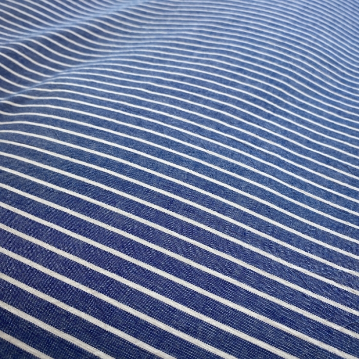 91家纺网 家纺一手货源 找家纺 橙艺家居 2022新款全棉色织水洗花边细条纹四件套 牛仔蓝