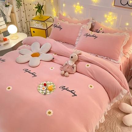 （总）2023新款 爆款高克重牛奶绒公主风花边款四件套太阳花