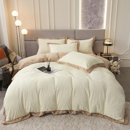 91家纺网 家纺一手货源 找家纺 （总）梦精灵家纺 2025新款高克重加厚雕花牛奶绒四件套