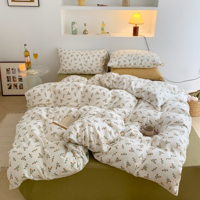 91家纺网 家纺一手货源 找家纺 黛馨 2025新款A类小清新双层纱四件套（实拍）春叶