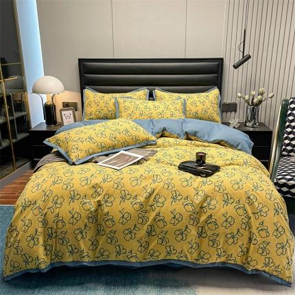 91家纺网 家纺一手货源 找家纺 (总) 赫梵茜 2022新款A类双层纱水洗棉四件套