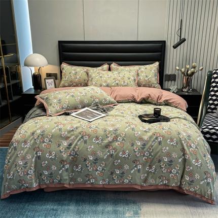 91家纺网 家纺一手货源 找家纺 (总) 赫梵茜 2022新款A类双层纱水洗棉四件套