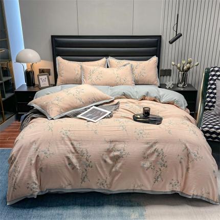 91家纺网 家纺一手货源 找家纺 (总) 赫梵茜 2022新款A类双层纱水洗棉四件套