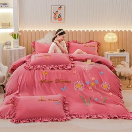 91家纺网 家纺一手货源 找家纺 （总）唐人居 2025新款宝宝绒毛巾绣花边四件套-蒲公英之恋