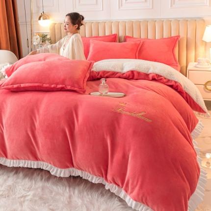 91家纺网 家纺一手货源 找家纺 （总）简爱家纺 2025年韩版花边法莱绒羊羔绒四件套-回忆